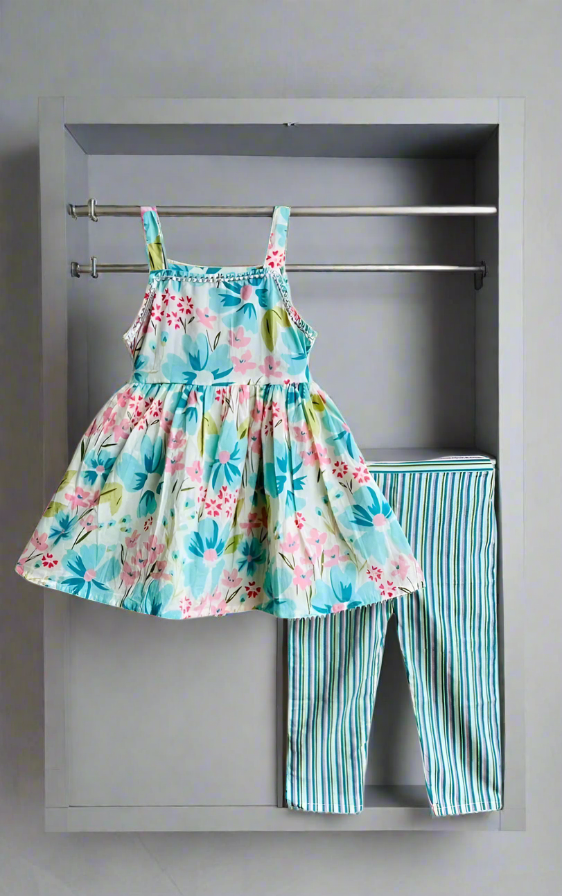 Floral Sleeveless Style Coord Set - Blue