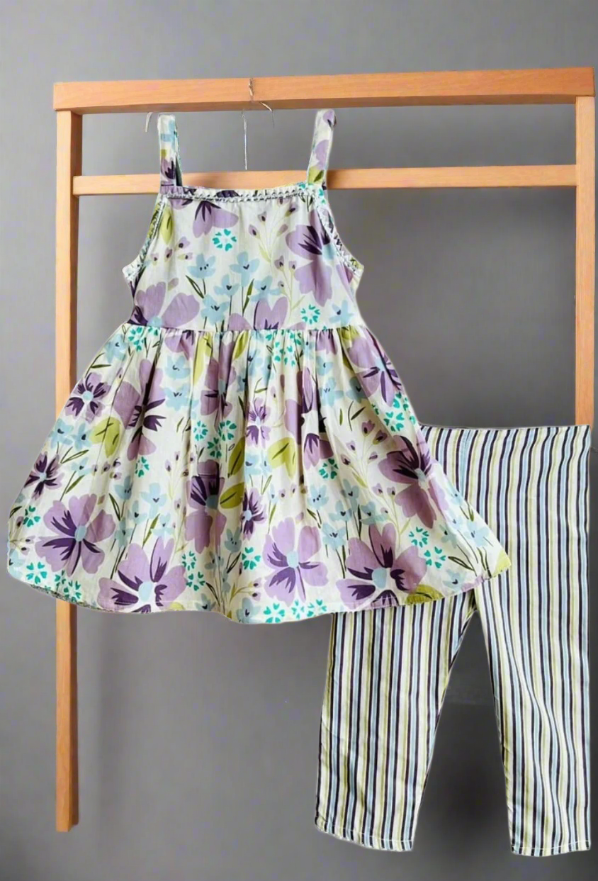 Floral Sleeveless Style Coord Set - Purple