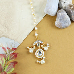 Girls Kundan Stone Studded & Pearl Beaded Maangtikka