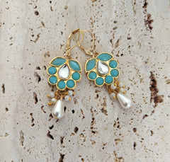 Kundan Stone Floral Charm Maang Tikka and Earrings Set