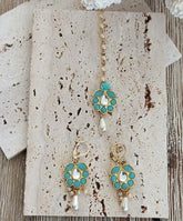 Kundan Stone Floral Charm Maang Tikka and Earrings Set