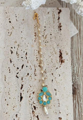 Kundan Stone Floral Charm Maang Tikka and Earrings Set