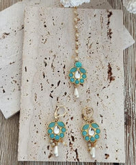 Kundan Stone Floral Charm Maang Tikka and Earrings Set