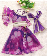 Purple Floral Print Organza Lehnga Set