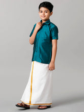 Silk Shirt Dhoti Set - Blue