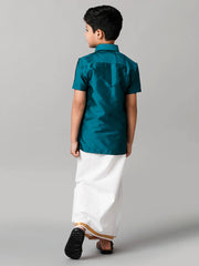 Silk Shirt Dhoti Set - Blue