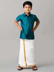 Silk Shirt Dhoti Set - Blue