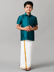 Silk Shirt Dhoti Set - Blue