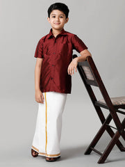 Silk Shirt Dhoti Set - Red