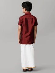 Silk Shirt Dhoti Set - Red