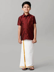 Silk Shirt Dhoti Set - Red