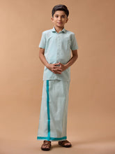 Tissue Jari Shirt Dhoti Set - Blue