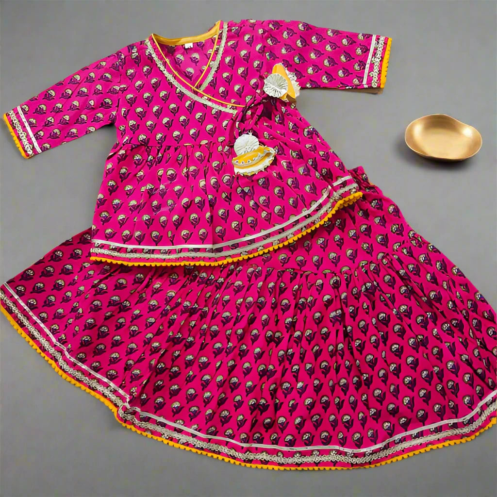 Angrakha Kurti and Skirt Set
