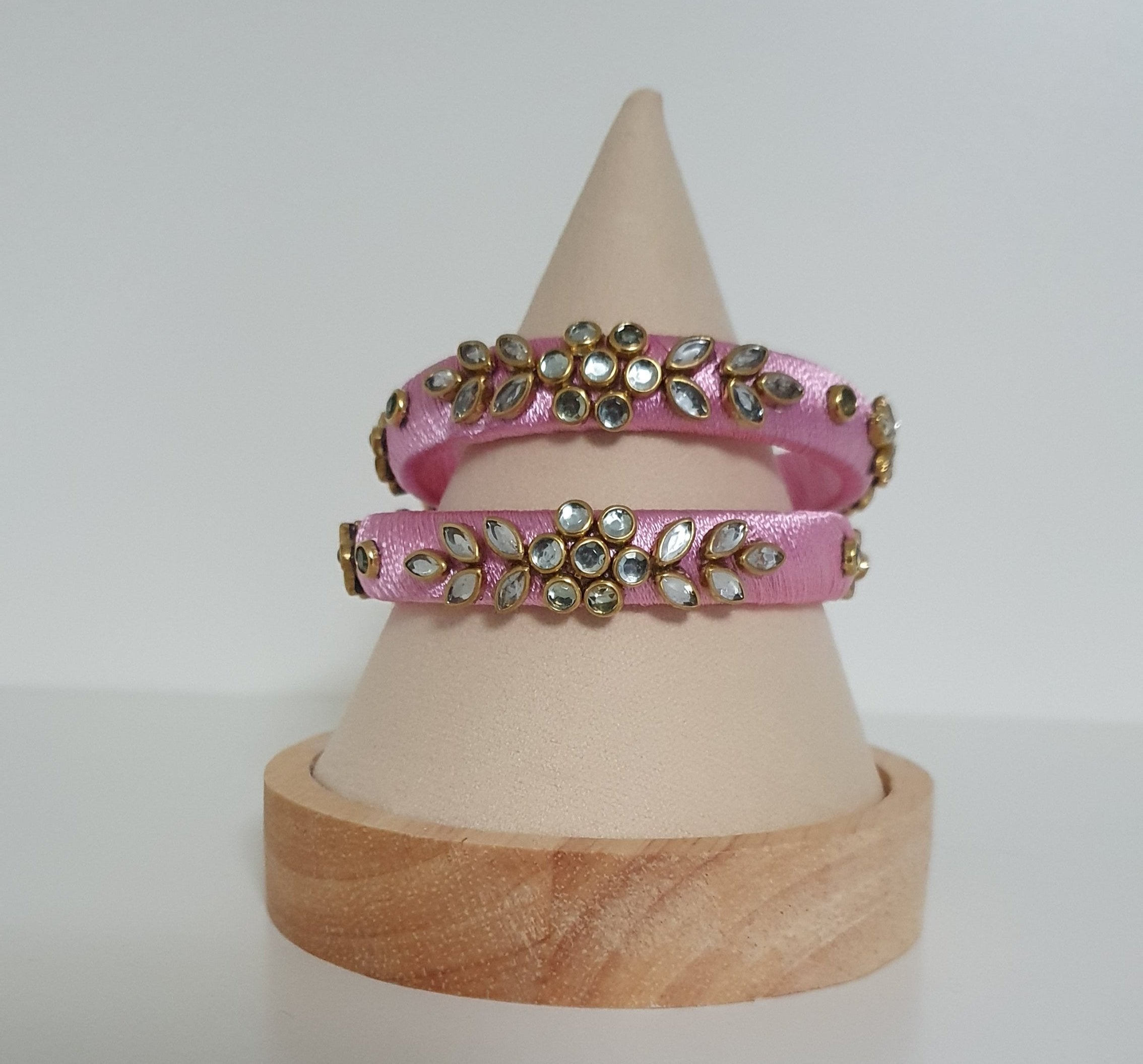 Silk Thread  Kundan Bangles - Set of 2