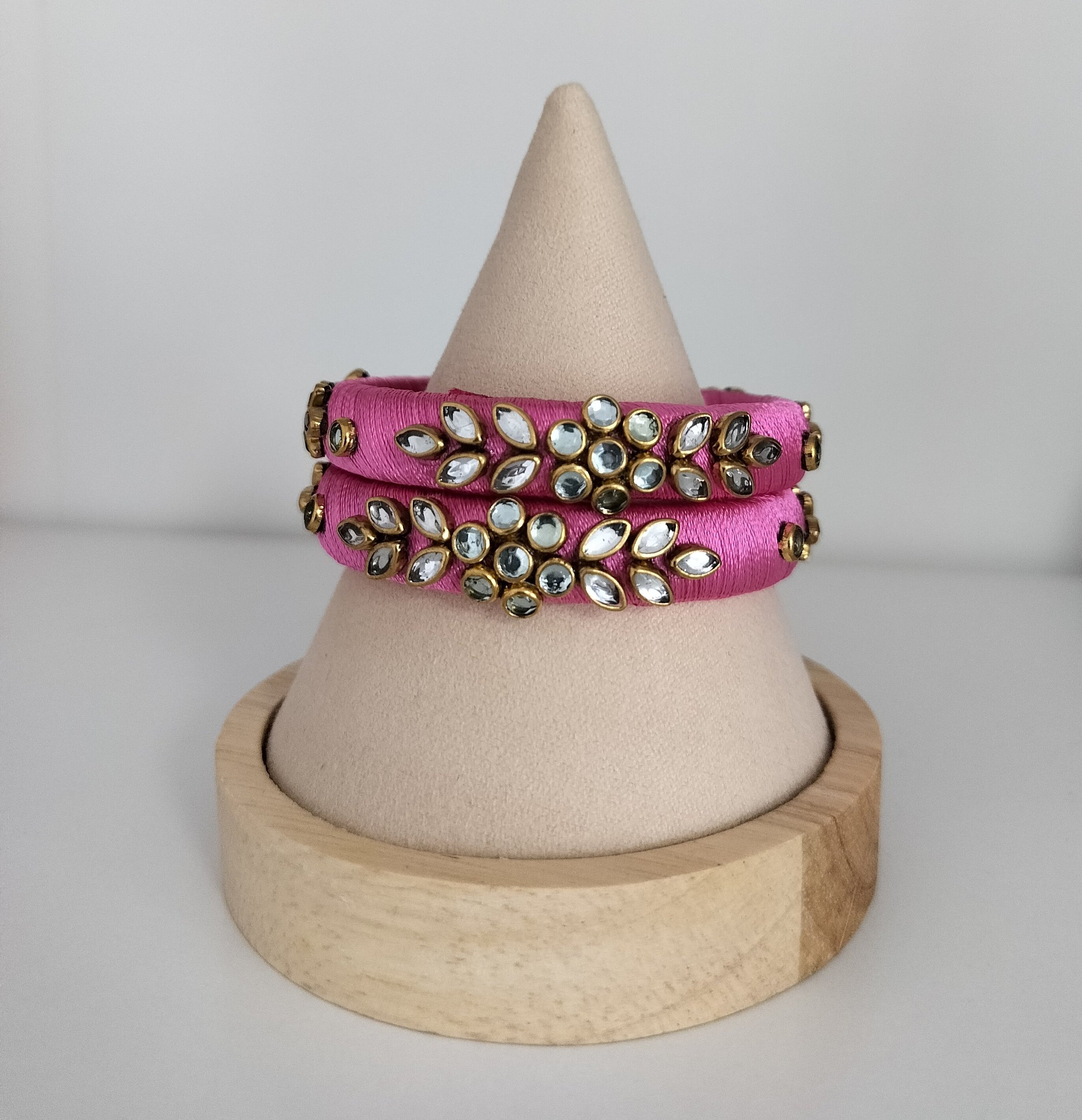 Silk Thread  Kundan Bangles - Set of 2
