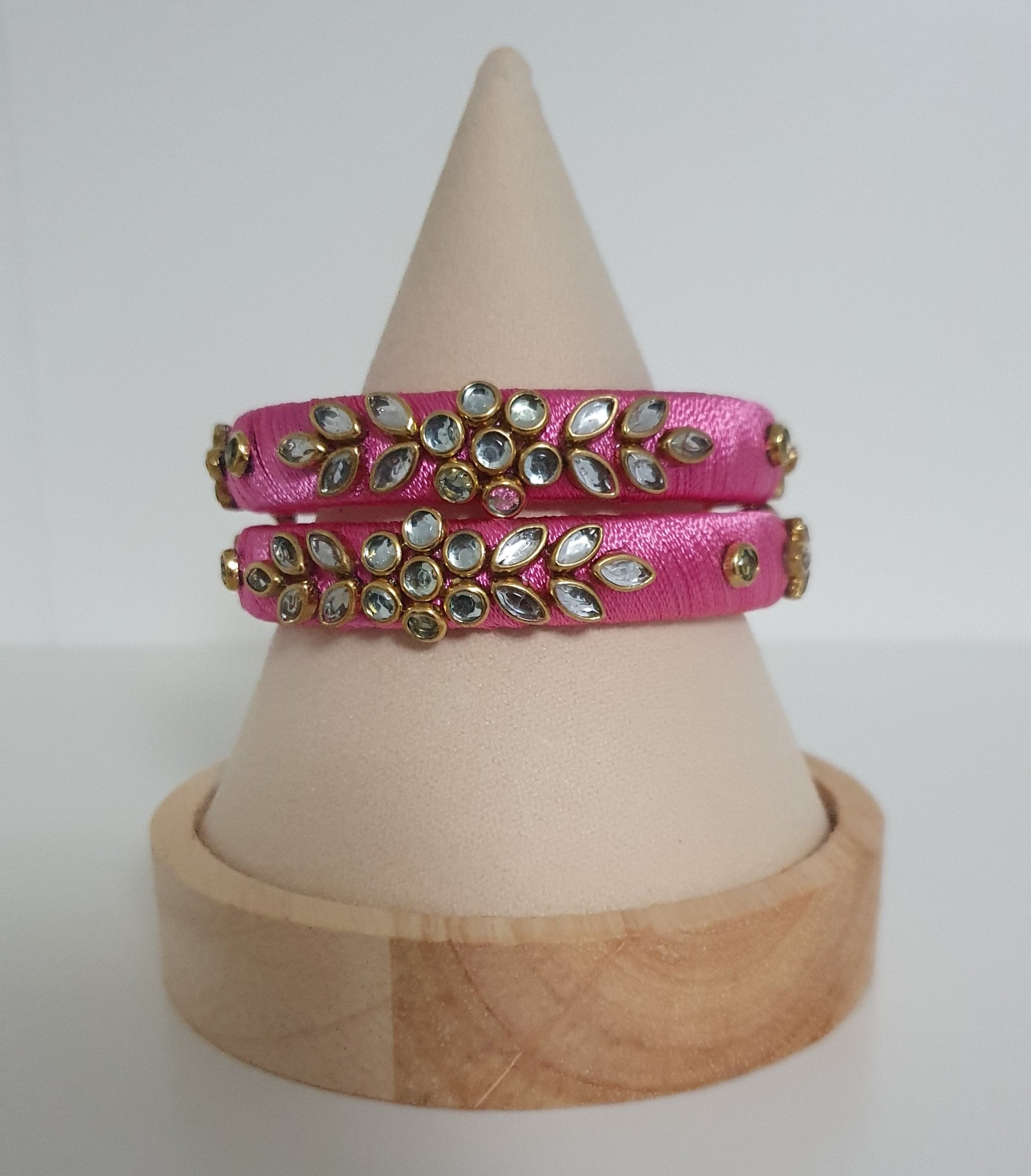Silk Thread  Kundan Bangles - Set of 2