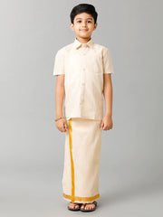 Tissue Jari Shirt Dhoti Set - Gold