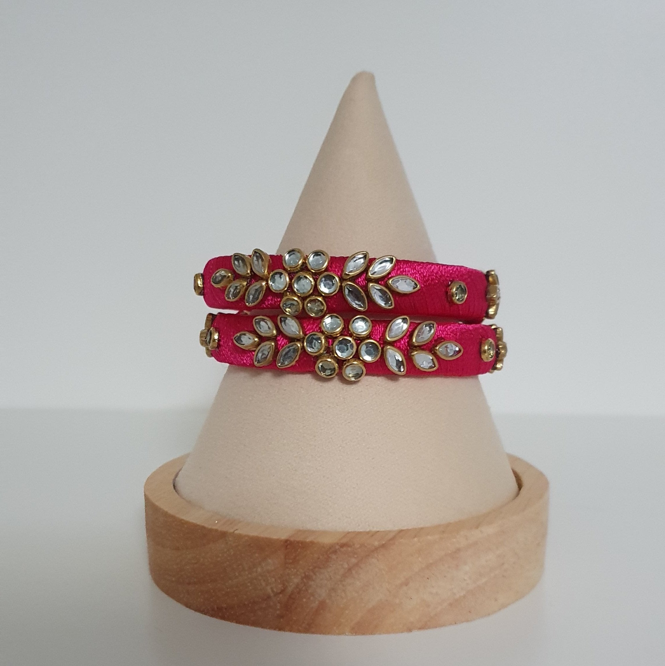 Silk Thread  Kundan Bangles - Set of 2