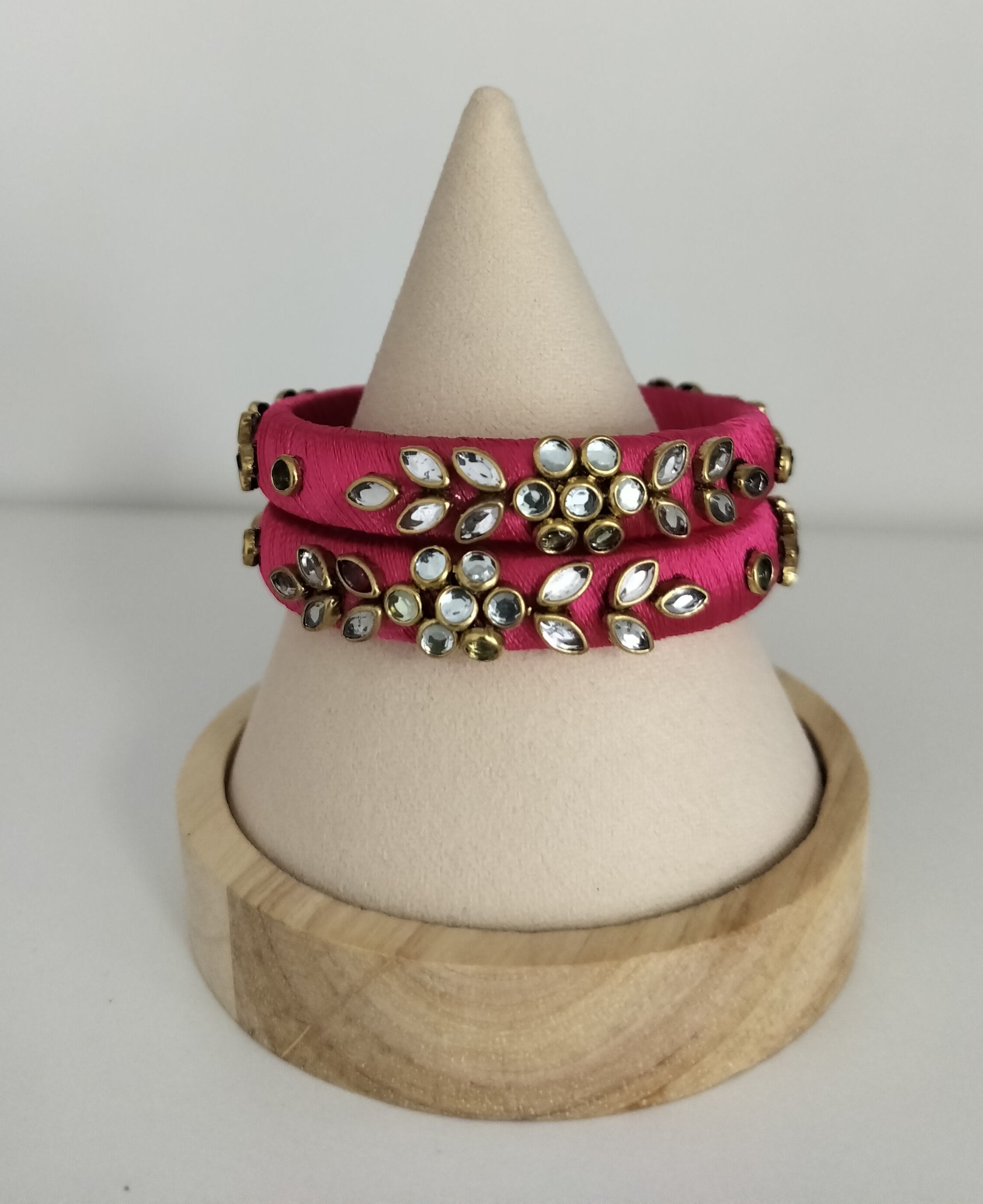 Silk Thread  Kundan Bangles - Set of 2