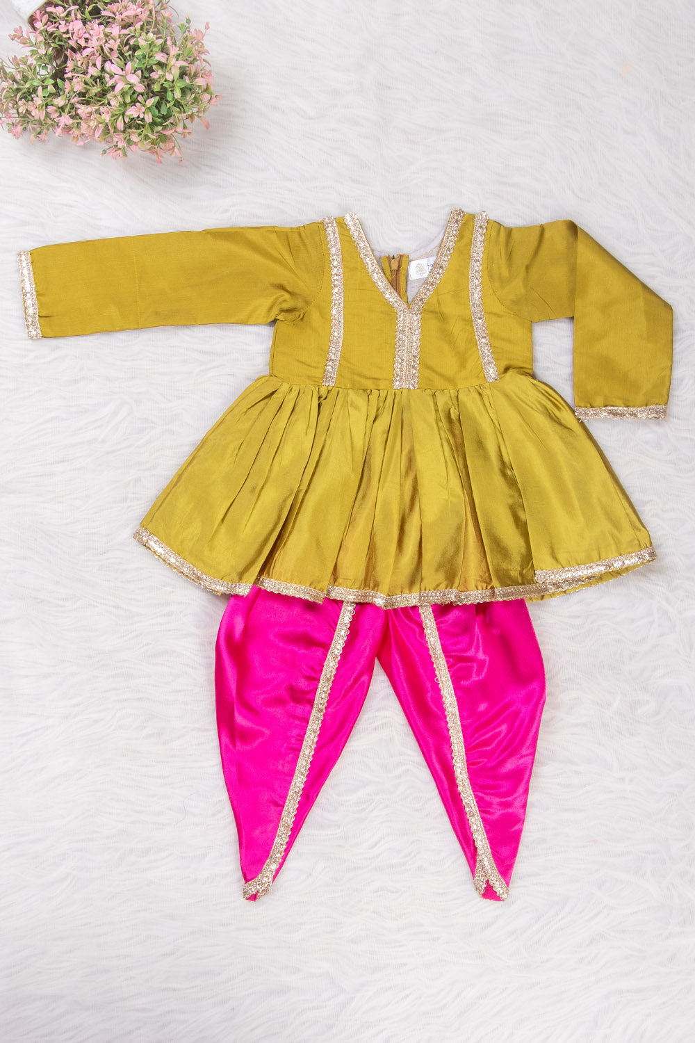 Mehandi Green and Pink Tulip Pants Set
