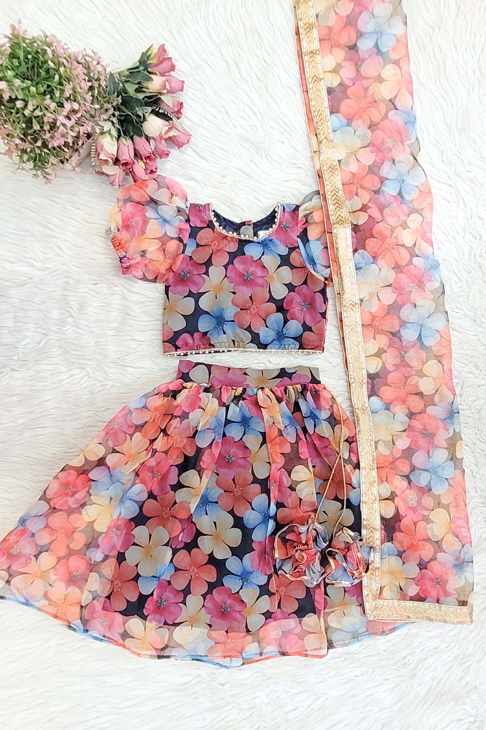 Colorful Organza Print Lehenga