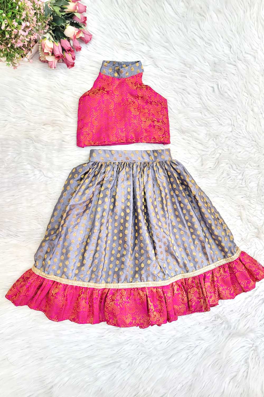 Pink & Grey Lehenga Set
