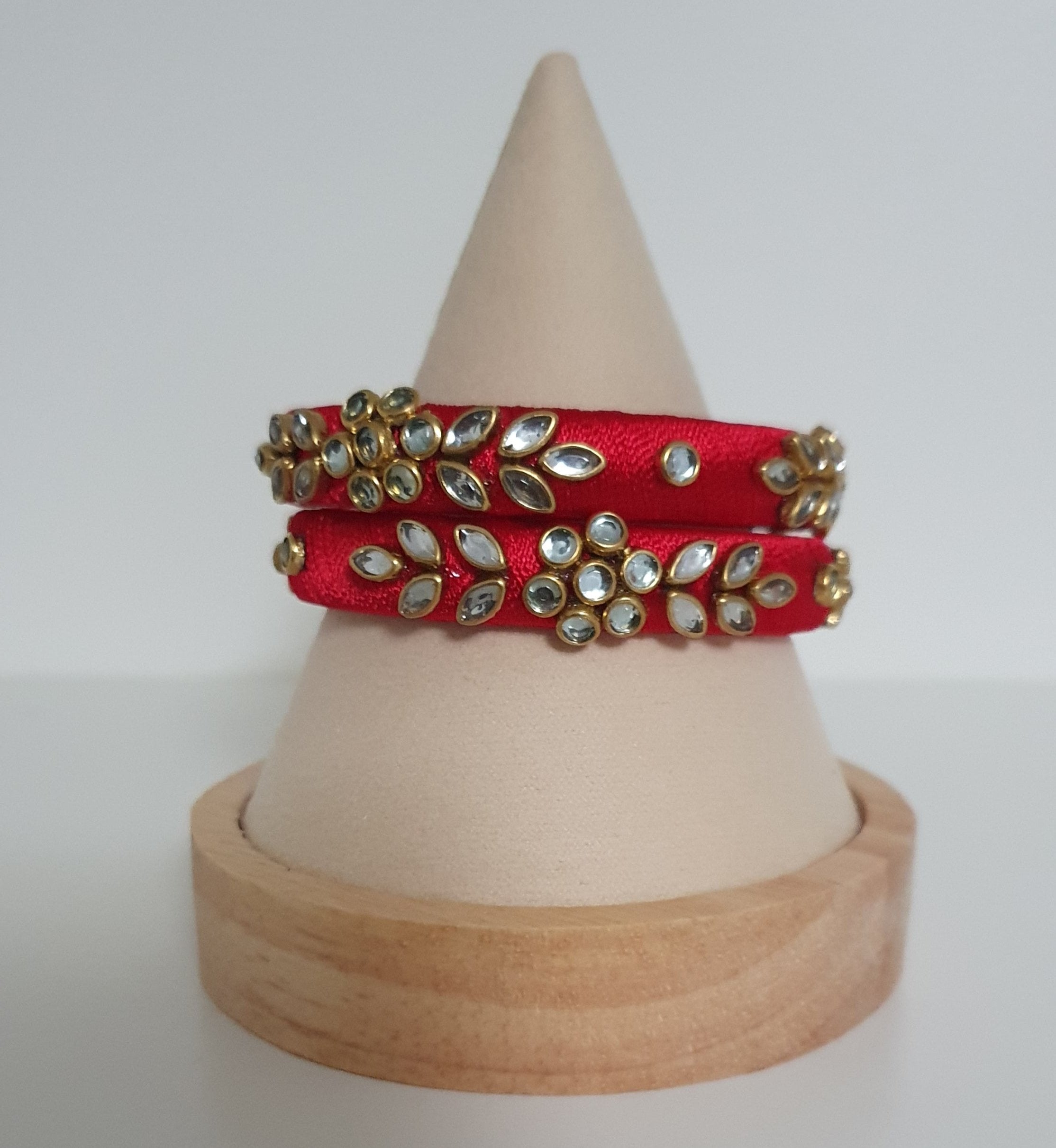 Silk Thread  Kundan Bangles - Set of 2