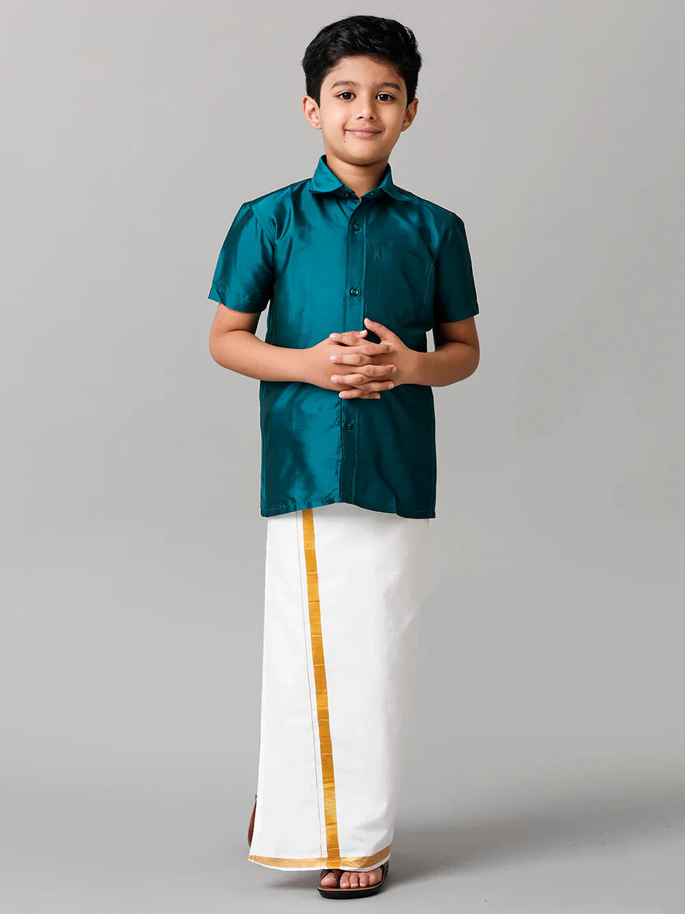 Silk Shirt Dhoti Set - Blue