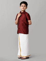 Silk Shirt Dhoti Set - Red