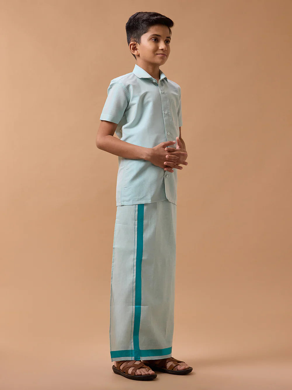 Tissue Jari Shirt Dhoti Set - Blue