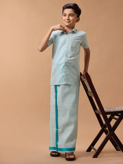 Tissue Jari Shirt Dhoti Set - Blue