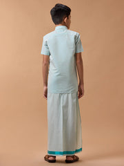 Tissue Jari Shirt Dhoti Set - Blue