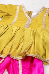 Mehandi Green and Pink Tulip Pants Set
